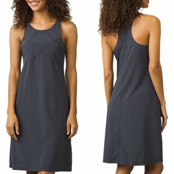 New Womens NWT PrAna S Barton Dress Coal Gray Bra Tank Zip Pockets Nice Casual - Picture 1 of 10